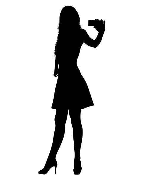 Girl with smartphone five YoYoung woman with phone on a white backgroundung woman with phone on a white background selfie silhouettes stock illustrations