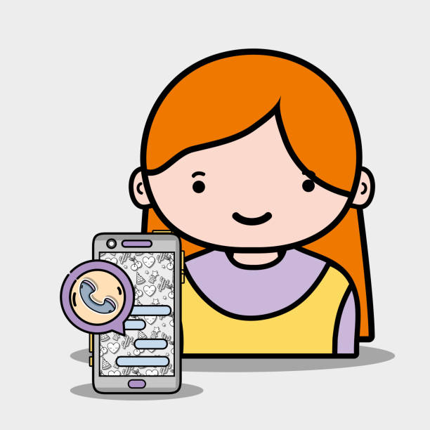 ilustrações, clipart, desenhos animados e ícones de menina com smartphone whatsapp app para ligar e conversar - whatsapp