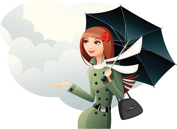 stockillustraties, clipart, cartoons en iconen met girl with umbrella - rain woman sun