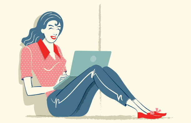 Girl with your Laptop This cheerful girl uses relaxed and sitting on the floor her laptop

This Image is made in vectors, in Adobe Illustrator, it is easy to edit and change color oficina stock illustrations