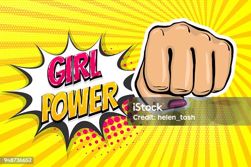 istock Girl woman power fist pop art style 948736652