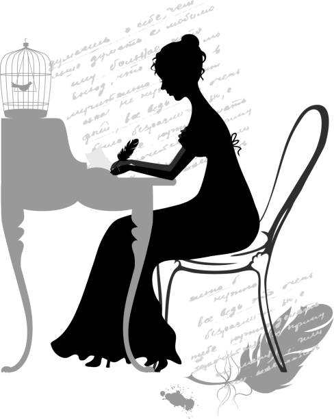 Girl writes letter Vector illustration of young girl writes love letter writing activity silhouettes stock illustrations
