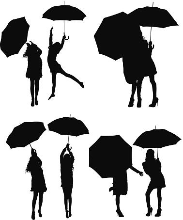 Girls and umbrella vector
