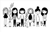 girls cats and plants illustration