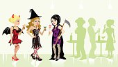 Vector illustration of Girls in Halloween Party.