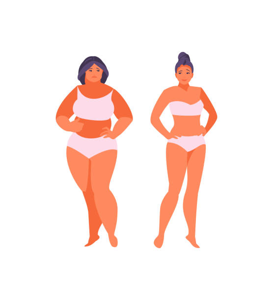 Girls in swimwear vector Slim and fat girls in bikinis. Vector illustration big fat girl drawing stock illustrations