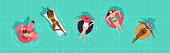 istock Girls in the pool top view. Vector illustration, banner. 1316388790