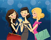 3 colorful females enjoying a girls night out. File is super easy to edit in Adboe illustrator. 