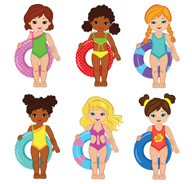 stockillustraties, clipart, cartoons en iconen met girls pool party isolated on background. vector illustration. - ice swimming