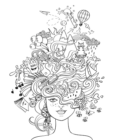 Girl's Portrait With Crazy Hair - Lifestyle Concept.