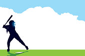 Graphics silhouette illustration of  Girls Softball Batter Background, At Bat. Proportioned for social media.