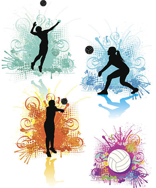 bildbanksillustrationer, clip art samt tecknat material och ikoner med girls volleyball graphics - teen girls team sport
