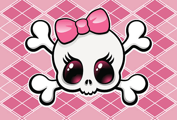 GIRLIE SKULLS button set pin girl heart crossbones bow pink cute punk gothic 