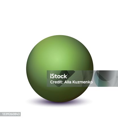 istock Glass green ball or precious pearl. Glossy realistic ball, 3D abstract vector illustration highlighted on a white background. Big metal bubble with shadow 1339260843