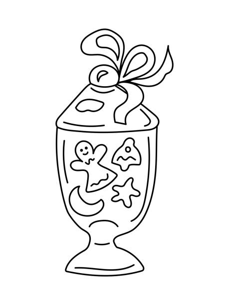 Glass jar with christmas cookies. Line art vector illustration. Glass jar with christmas cookies. Line art vector illustration. gingerbread man coloring page stock illustrations