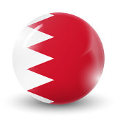 Glass light ball with flag of Bahrain. Round sphere, template icon. National symbol. Glossy realistic ball, 3D abstract vector illustration highlighted on a white background. Big bubble.