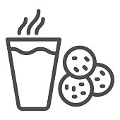 istock Glass of milk and cookies line icon, Christmas concept, chocolate and sweet snack cookies sign on white background, hot drink with biscuits icon in outline style. Vector graphics. 1283630176