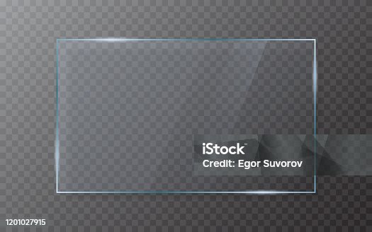 istock Glass plate on transparent background. Realistic glass with shadow. 3D window effect with flare. Isolated clear sheet. Acrylic screen template. Shining frame. Vector illustration 1201027915