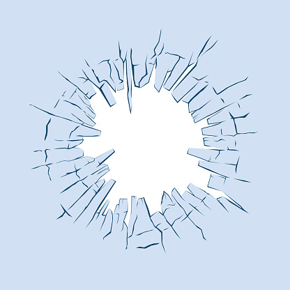 Vector illustration of a broken glass Shattered Hole provoked by a blunt object. Can represent a scene of crime or accident.