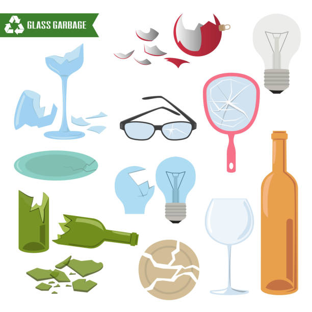 Glass trash on white background. Glass trash on white background. Ecology and recycle concept. Vector Illustration. broken stock illustrations