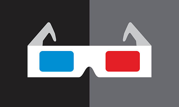 Glasses 3D Icon Vector illustration of a pair of retro 3D glasses against a rectangle black and gray background. 3 d glasses stock illustrations