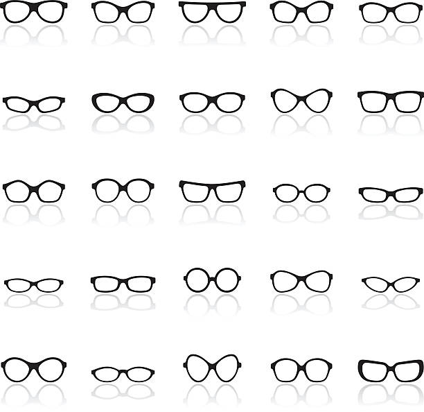 Glasses icon set Illustrator Vector EPS file (any size), High Resolution JPEG preview (5417 x 5417 px) and Transparent PNG (5417 x 5417 px) included. Each element is named, grouped and layered separately. Very easy to edit. eye silhouettes stock illustrations