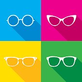 Vector illustration of a glasses icon set in flat style.