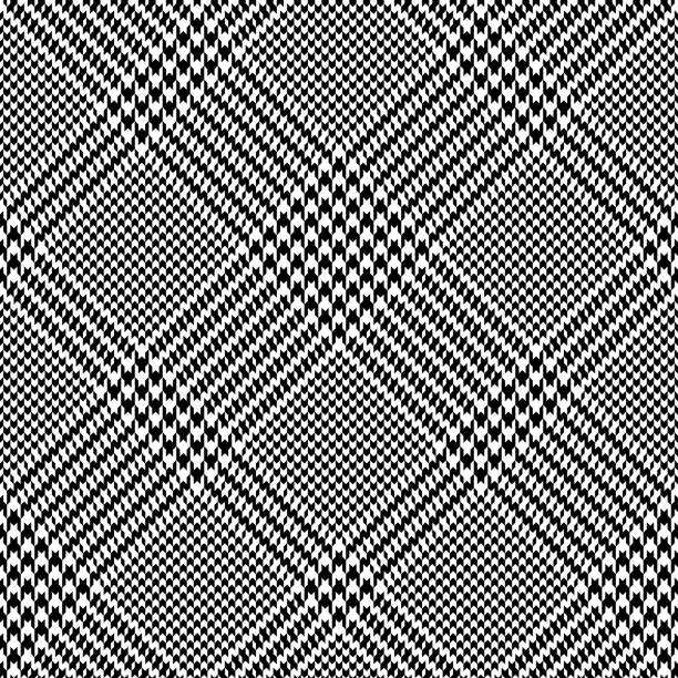 Glen plaid pattern in black and white. Seamless hounds tooth abstract tartan tweed check plaid art background for jacket, coat, shirt, skirt, other modern spring autumn fashion textile design. Glen plaid pattern in black and white. Seamless hounds tooth abstract tartan tweed check plaid art background for jacket, coat, shirt, skirt, other modern spring autumn fashion textile design. spring fashion stock illustrations