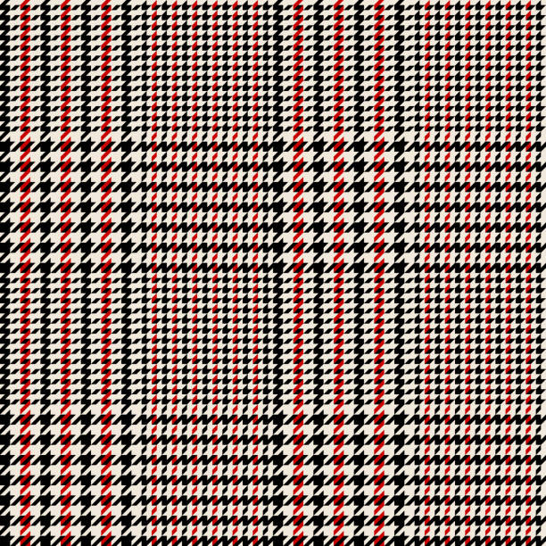 Glen plaid pattern in black, red, beige. Seamless hounds tooth check plaid background vector for dress, jacket, skirt, or other modern spring autumn fashion textile print. Glen plaid pattern in black, red, beige. Seamless hounds tooth check plaid background vector for dress, jacket, skirt, or other modern spring autumn fashion textile print. spring fashion stock illustrations