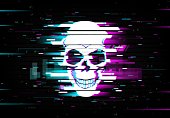 istock Glitch skull vector distorted neon glow cranium 1309668736