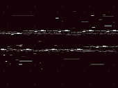 Glitch television on black background. Glitched lines noise. No signal. Retro VHS background. Vector illustration.