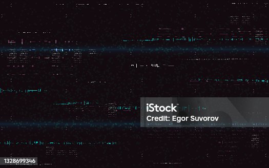 istock Glitch VHS no signal. Abstract video distortions. Horizontal noise and lines. Error signal with pixels. Color glitch effect. TV static texture. Vector illustration 1328699346