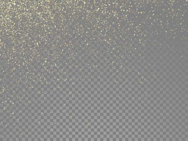 ilustrações de stock, clip art, desenhos animados e ícones de glitter gold particles and star dust shimmer or magical falling gold glittering effect on vector transparent background - claro