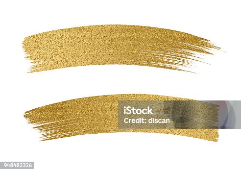 istock Glitter golden brush stroke on white background 948482326