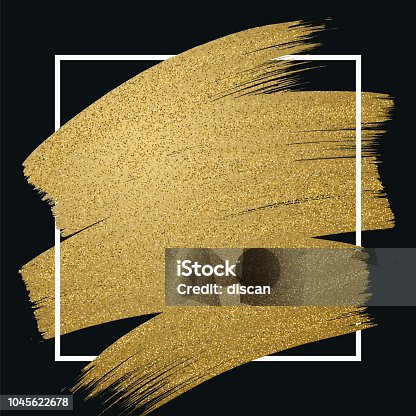 istock Glitter golden brush stroke with frame on black background 1045622678