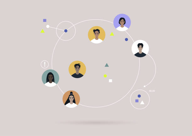 Global communications concept, a Circle with colorful user avatars on it, Globalisation Global communications concept, a Circle with colorful user avatars on it, Globalisation territorial animal stock illustrations