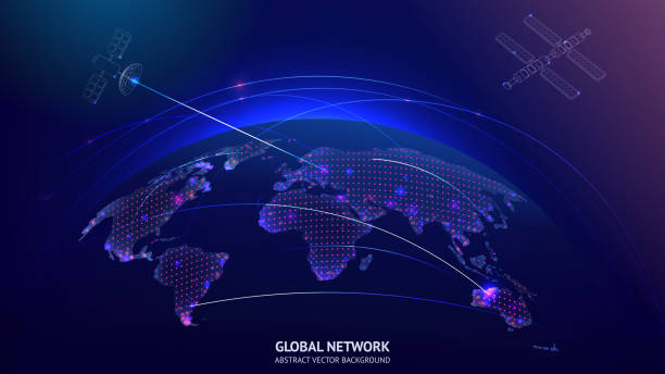 衛星を使ったグローバルネットワーキング通信コンセプト - 人工衛星点のイラスト素材／クリップアート素材／マンガ素材／アイコン素材