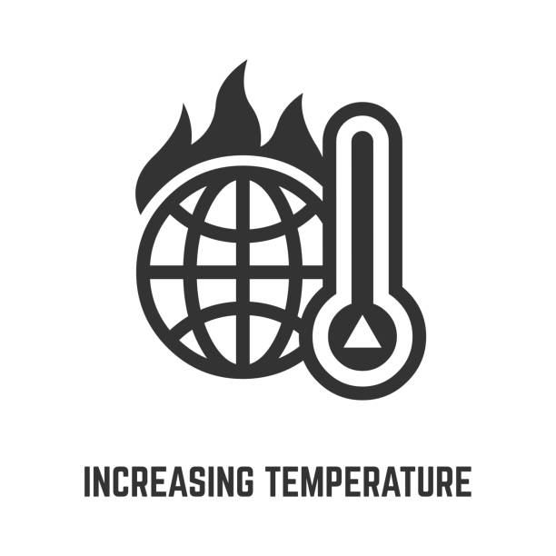 illustrations, cliparts, dessins animés et icônes de monde mondial augmentant l'icône de glyphe de température avec le changement climatique ou la planète signe de réchauffement de la terre. - climate change