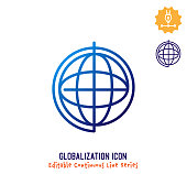 Globalization vector icon illustration for logo, emblem or symbols. Part of continuous line minimalistic drawing series.