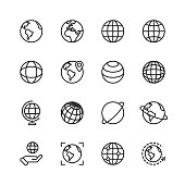 16 Globe Outline Icons.