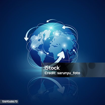 istock Globe connections network design on blue background 1069568670