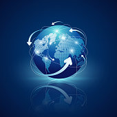 Globe connections network design on blue background, vector illustration