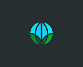 Globe green leaf logo. Earth eco vector logotype