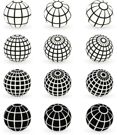 globe wire frame symbols with halftone shadows