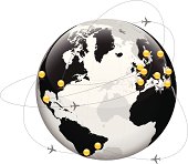 istock Globe with Largest Cities and Airbus paths 165956150