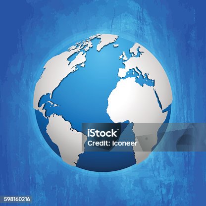 istock Globe with world map on dark blue metal background 598160216