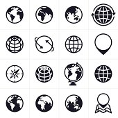 Globe and location symbols.