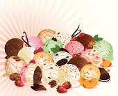 Delicious ice cream in all it's glory! Different elements grouped for easy editing. Each element is a complete illustration and can be used on it's own. High res. jpg included.