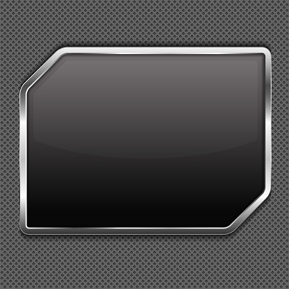 Glossy black rectangular shield with silver chrome trim