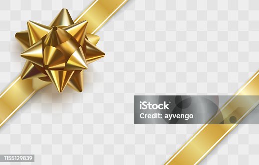 istock Glossy golden bow. Greeting card template 1155129839